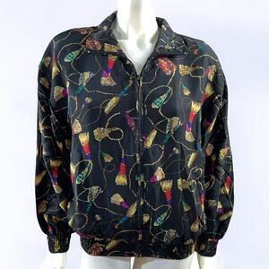 Vintage 90s Rhoda Lynne 100% Silk Tassel Print Bomber Jacket - Size Small